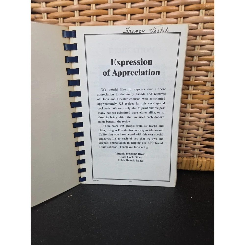 Doris And Chester Johnson Memorial Cookbook‎ 1996 Jonesville Yadkinville NC